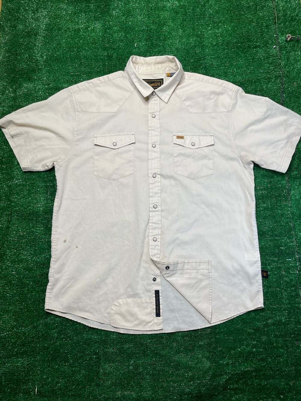Howler Brothers H Bar B Pearl Snap Short Sleeve Western Shirt Mens Size Lg Cream